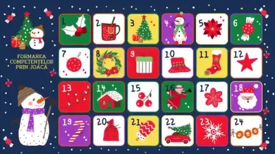 Calendarul Advent de Învățare, cu cele 24 de căsuțe ilustrate și mesajul „Formarea competențelor prin joacă”